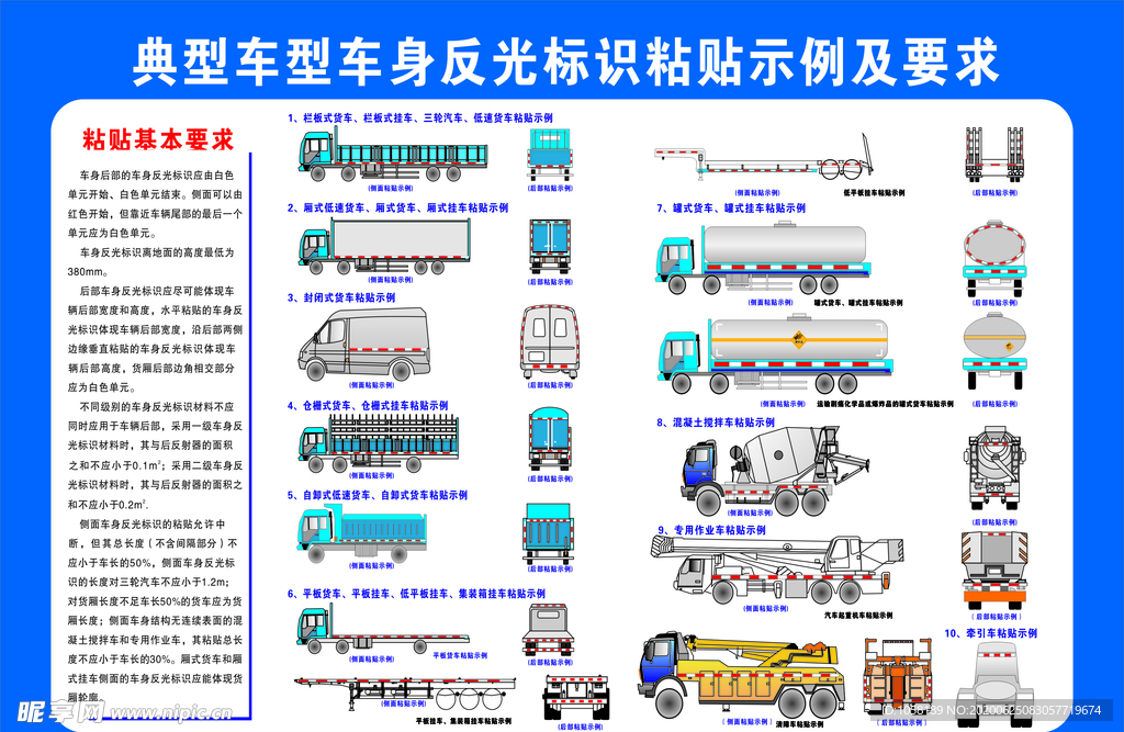 典型车型车身反光标识粘贴示例及