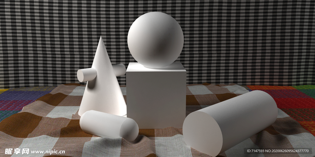 石膏体 渲染 格子布 素描