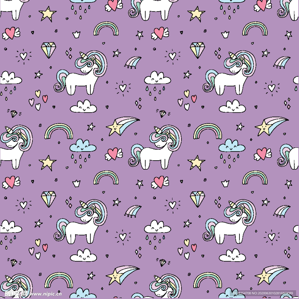 紫色底 超萌卡通 小马 钻石