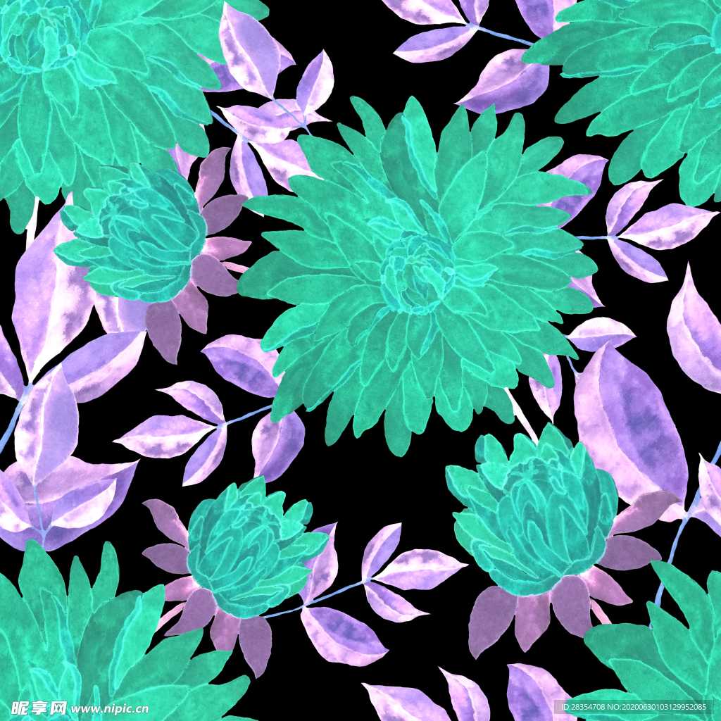 黑色底图 叶子花 绿植 设计