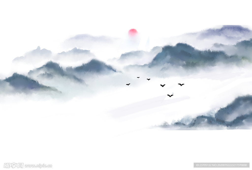 水墨山水 大好河山 日出飞鸟