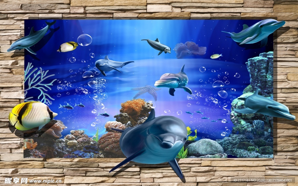 海豚  潜水儿童 可爱 蓝色