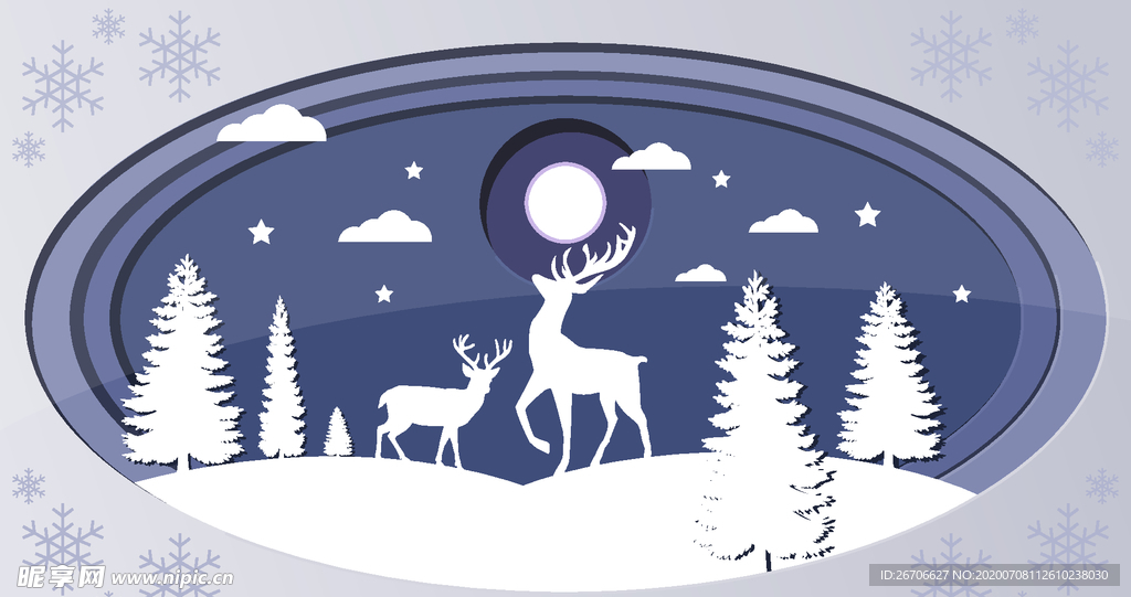 圣诞节剪纸风矢量素材