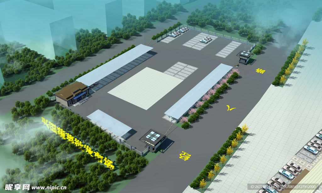 停车场整体俯视鸟瞰图效果图