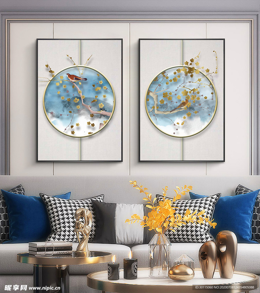 工笔花鸟二联画