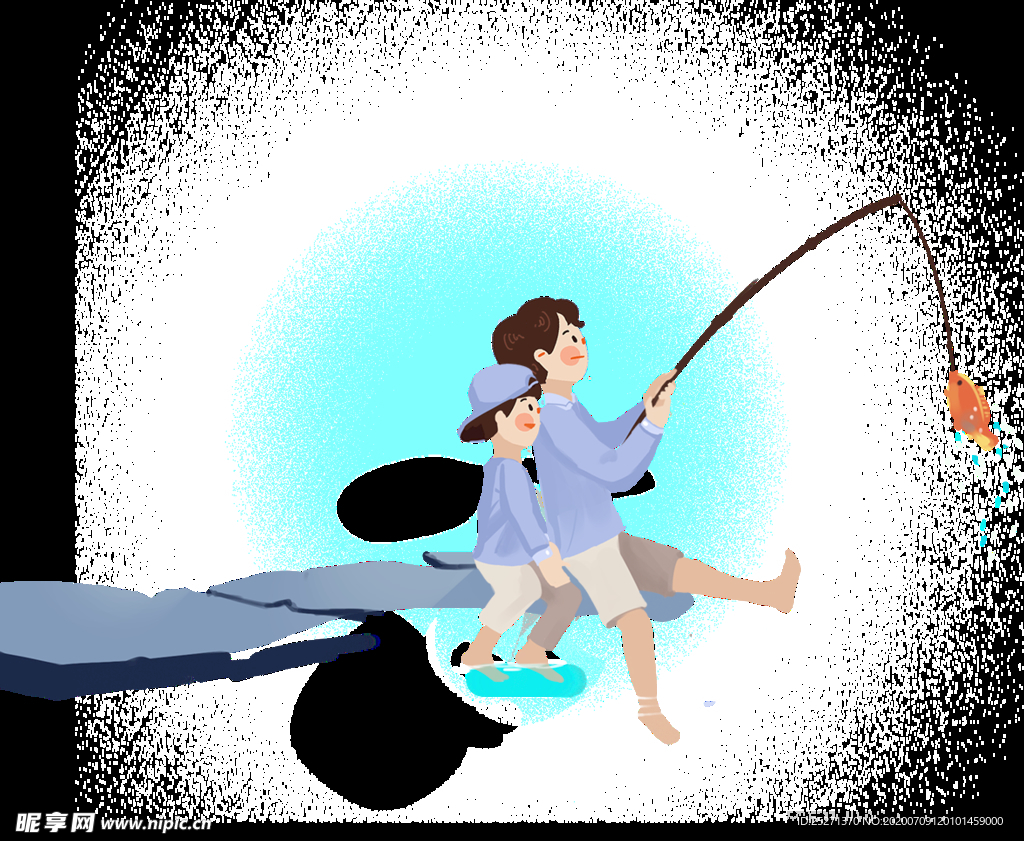 男孩女孩钓鱼插画