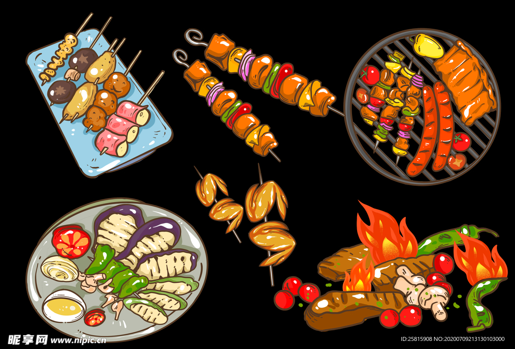 烧烤撸串烤串素材