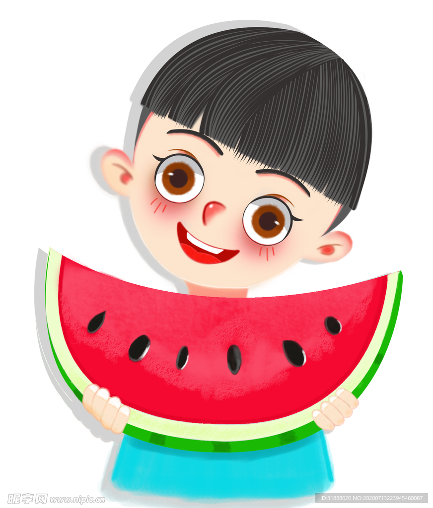 吃西瓜的小男孩