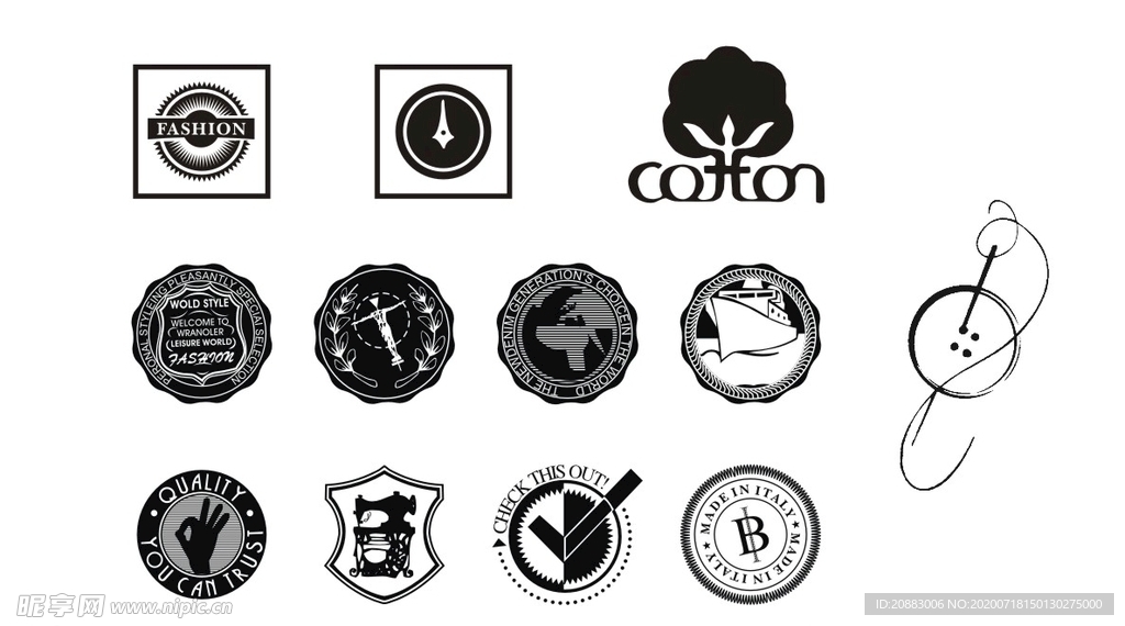 服装吊牌服装元素缝纫机服装图标