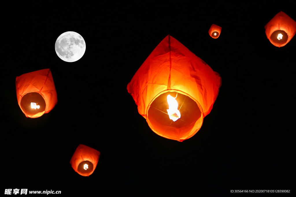 孔明灯灯笼传统节日背景素材