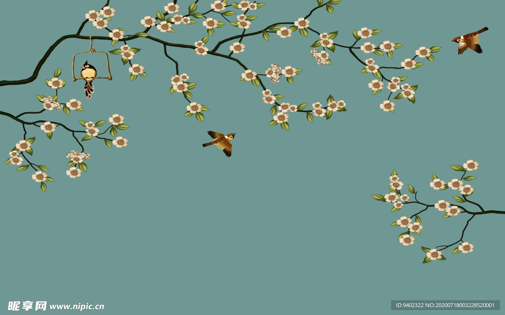 手绘花鸟图新中式花鸟图片