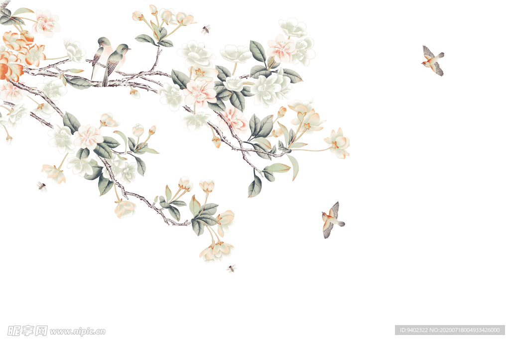 手绘花鸟图新中式花鸟图片