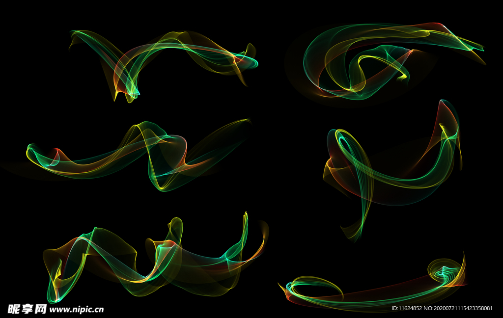 手绘抽象彩色烟雾线条