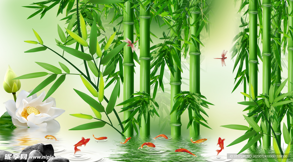 竹子九鱼图分层图片素材