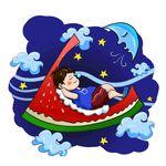 夜空甜蜜的西瓜之梦 插画