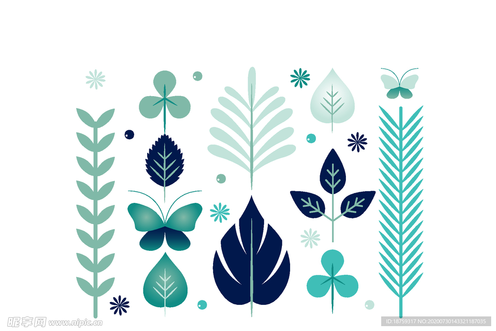 绿色植物叶子蝴蝶花纹