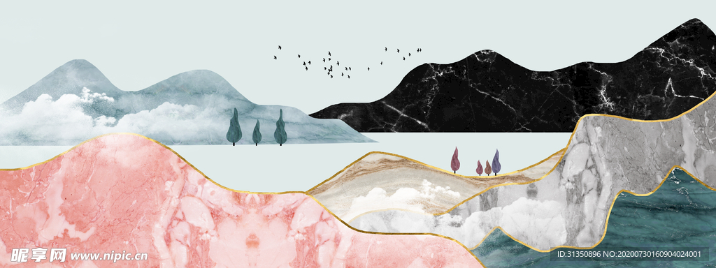 新中式江南山水风景岩石装饰画