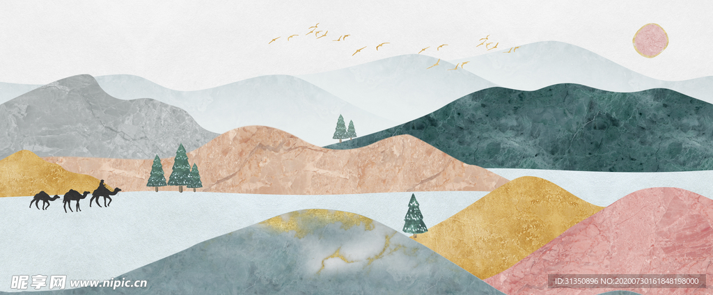 新中式莫兰迪色彩山水装饰画