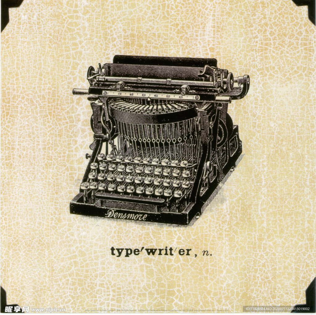 复古版画风格打字机装饰画