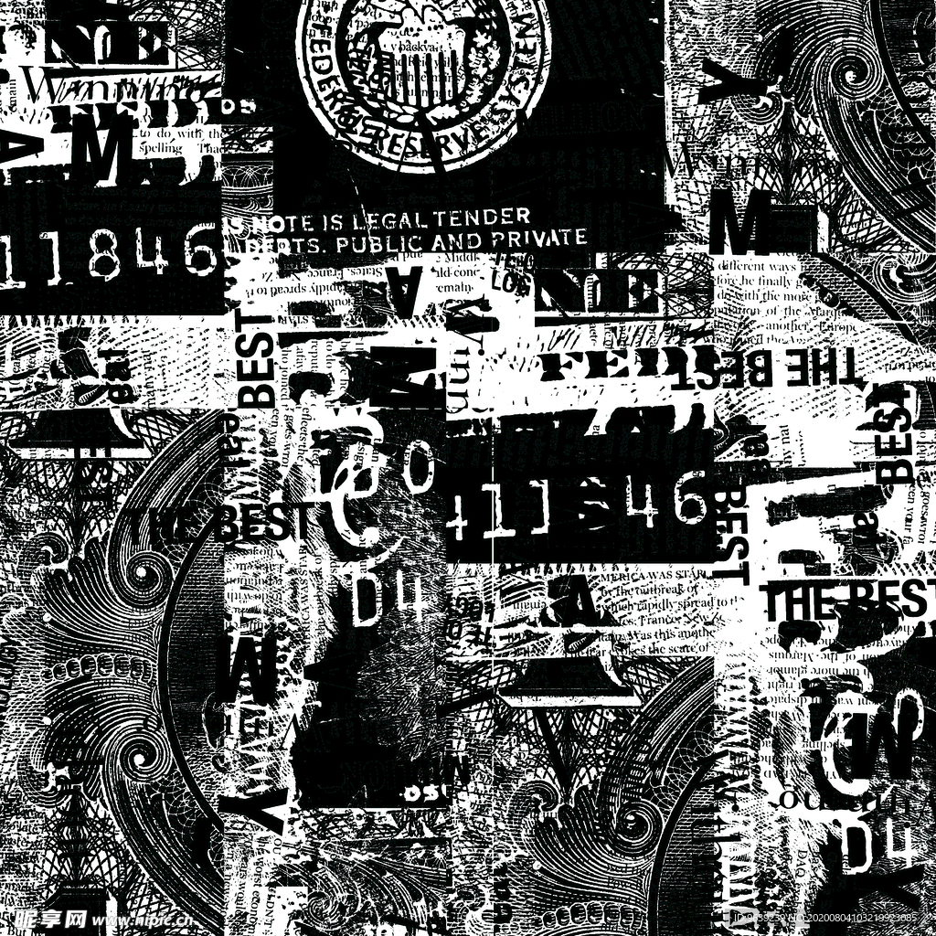 报纸字母暗纹钱币