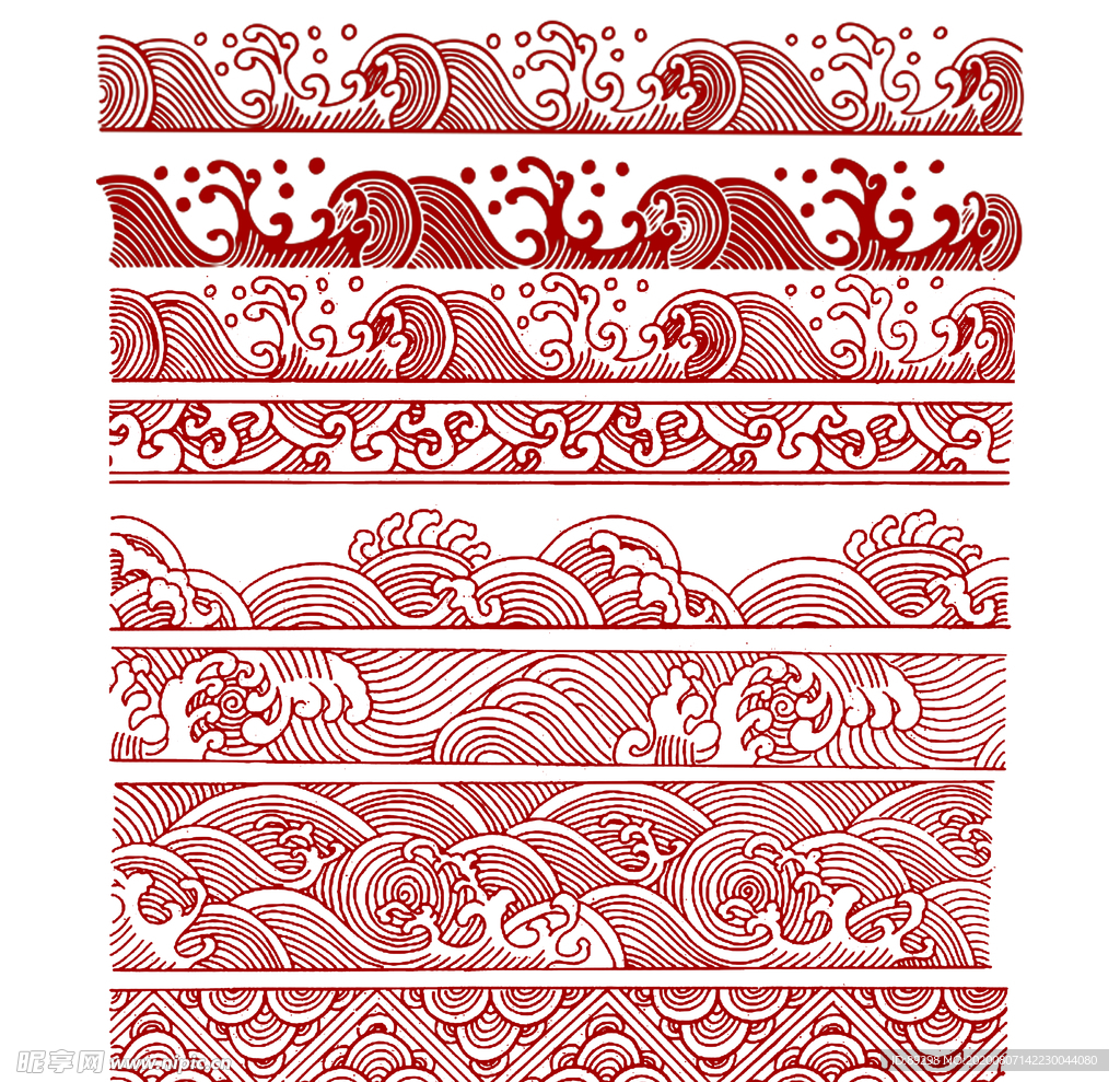 大气红色传统海浪免抠素材