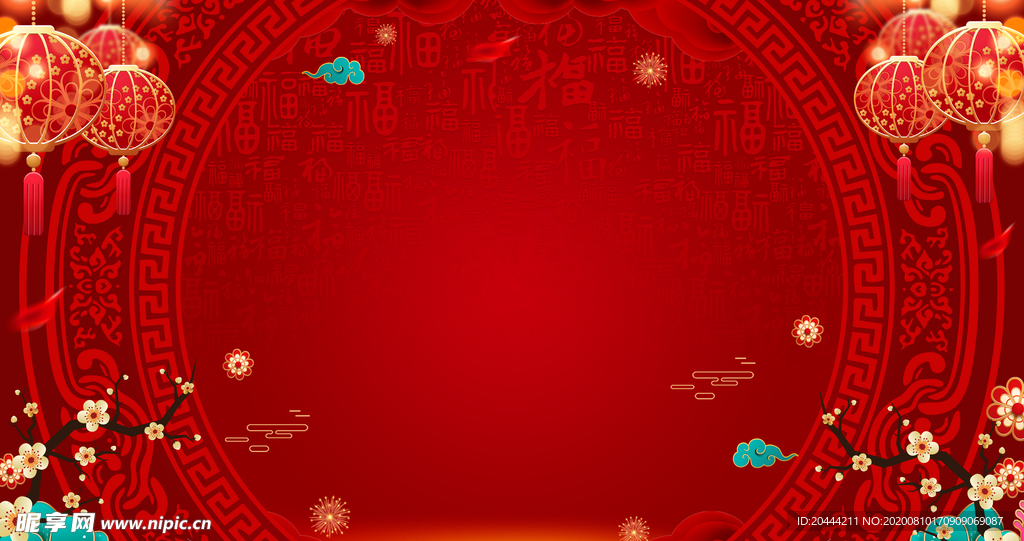 中国红百福展板背景