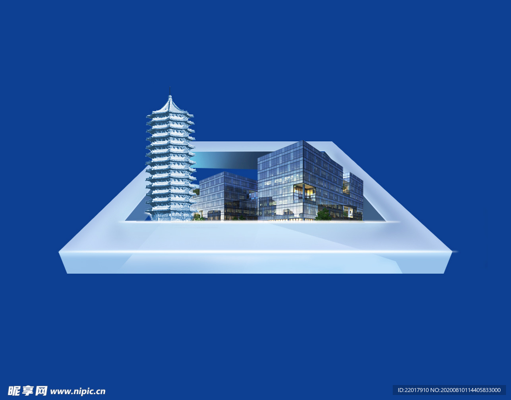 3D北大素材科幻立体写字楼