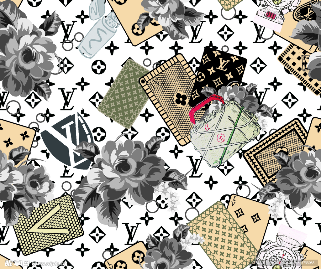 大牌LV玫瑰黑白