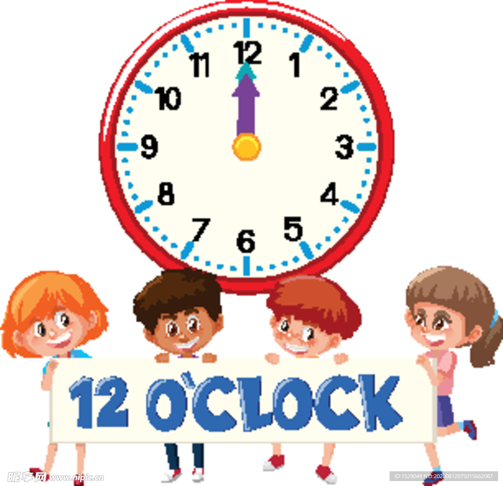 卡通儿童和时钟