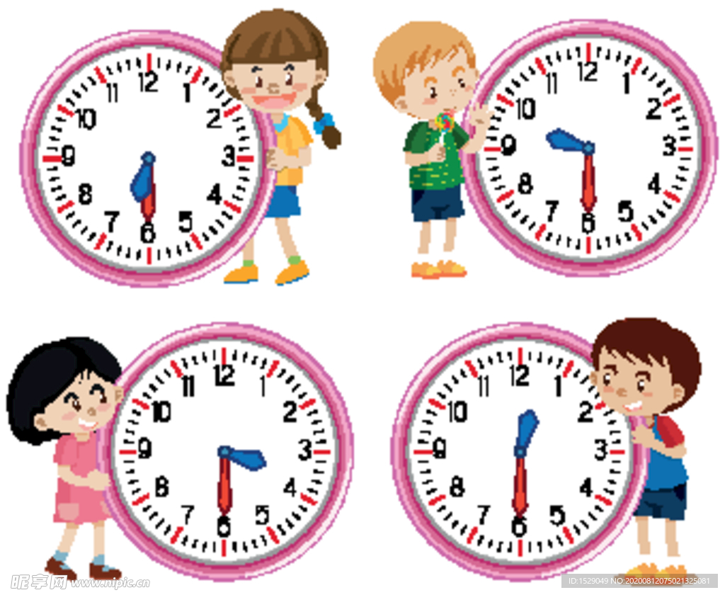 卡通儿童和时钟