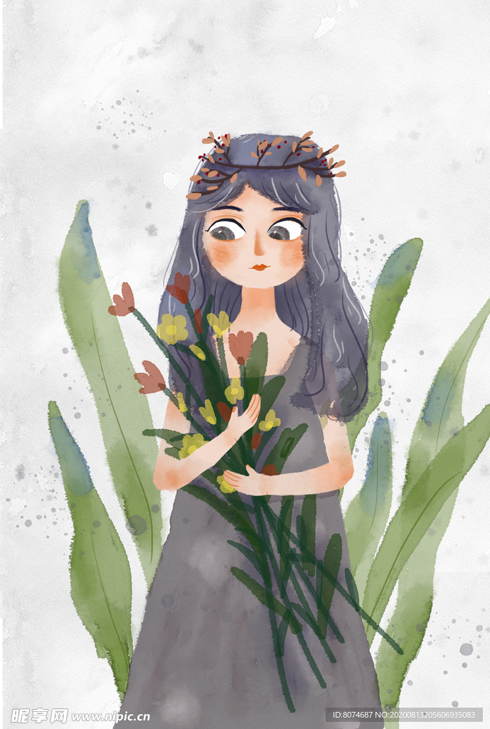 水彩人物插画女孩