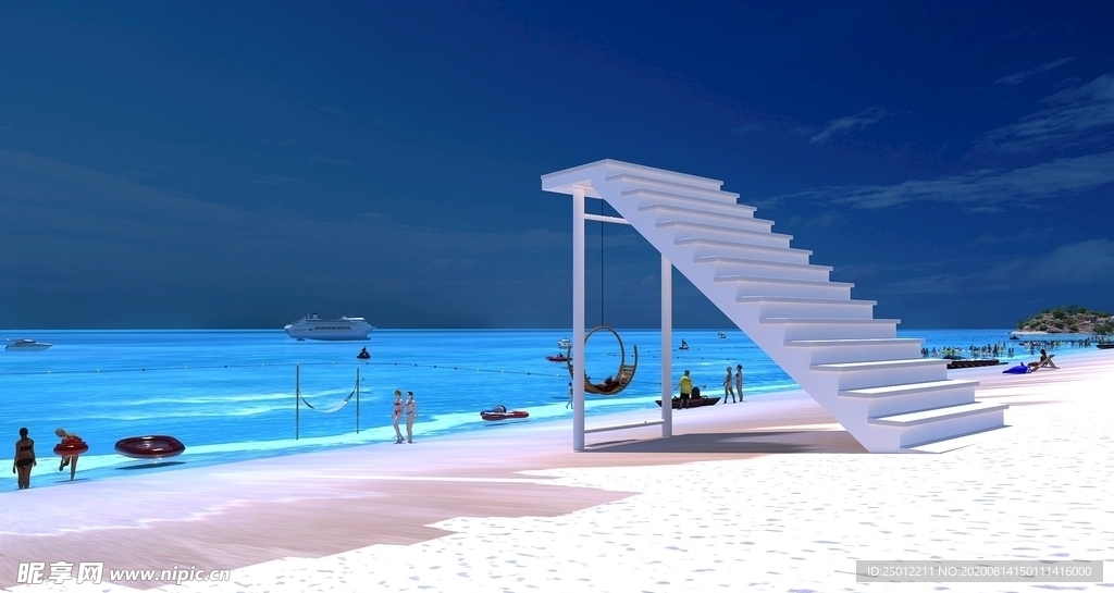 海边打卡拍照阶梯吊床