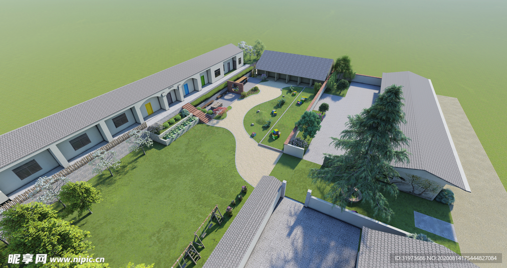 乡村学校鸟瞰效果图