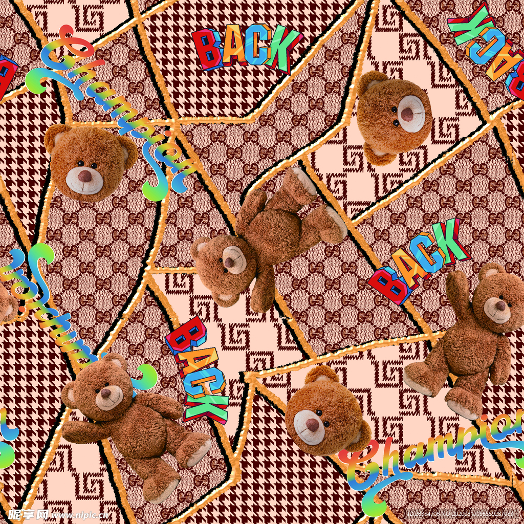 大牌 卡通 熊 链条 格子