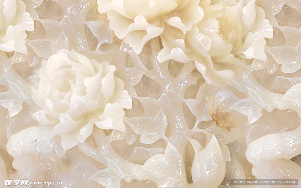 3D立体玉雕牡丹背景