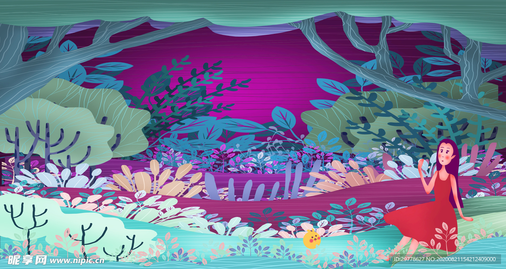 唯美插画探险少女