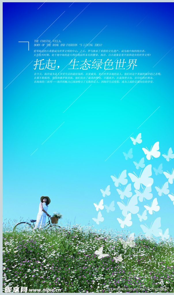 蓝天草地浪漫唯美意境海报