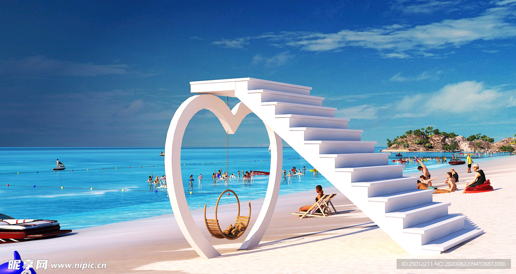 海边心造型拍照网红打卡阶梯