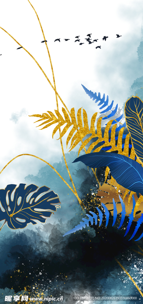 轻奢植物叶子装饰画