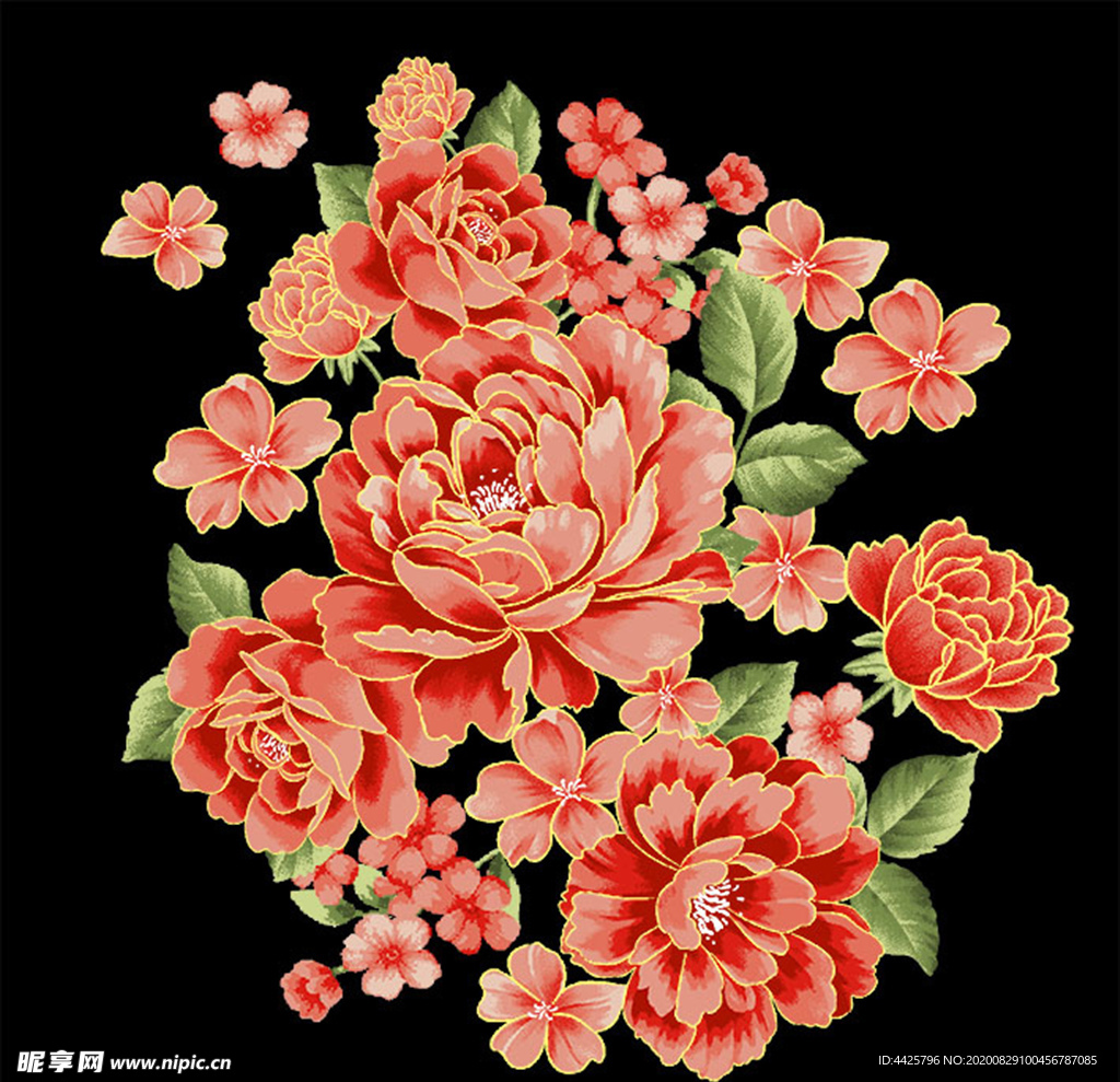 高清手绘花卉印花