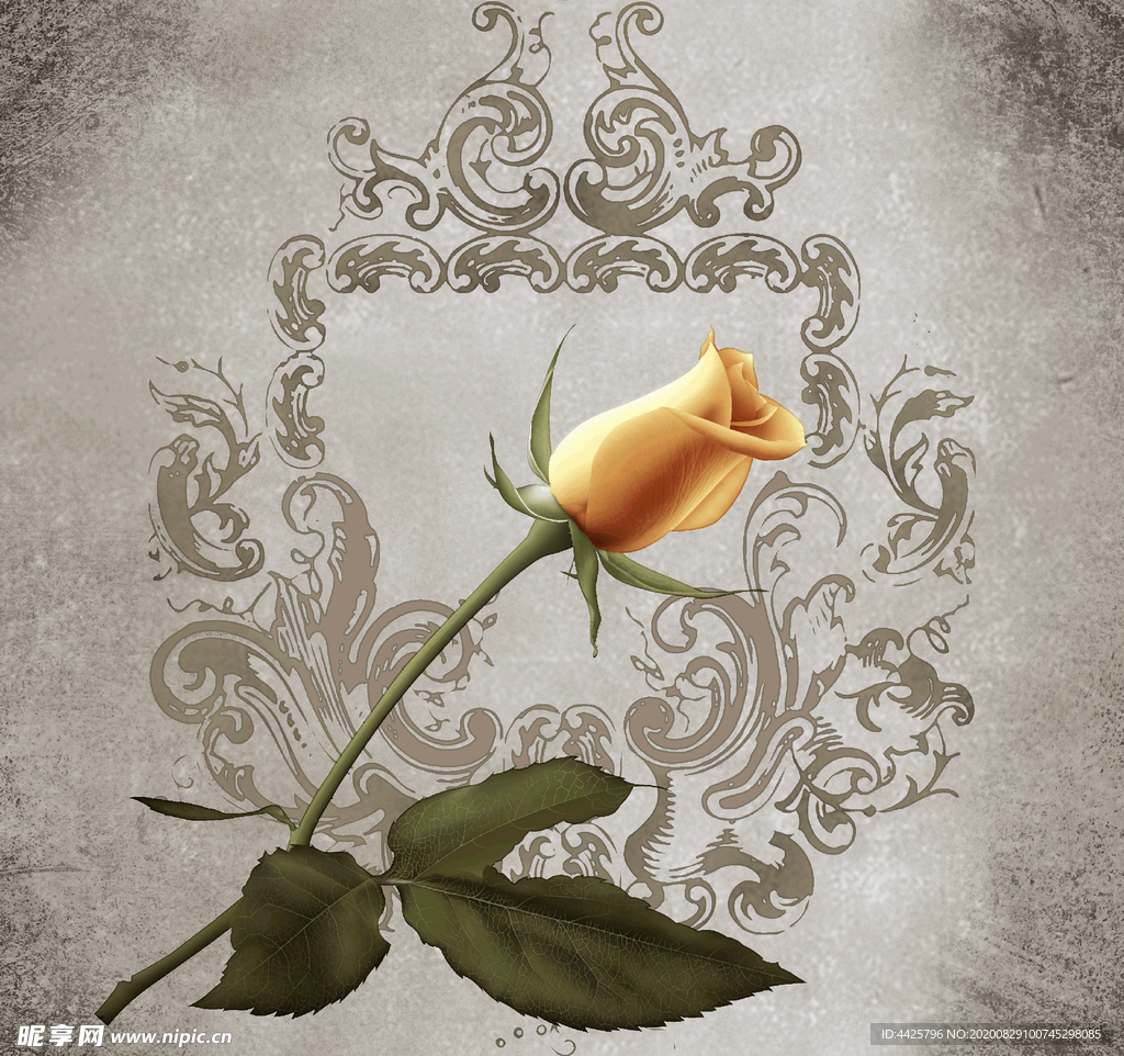 玫瑰高清手绘花卉印花