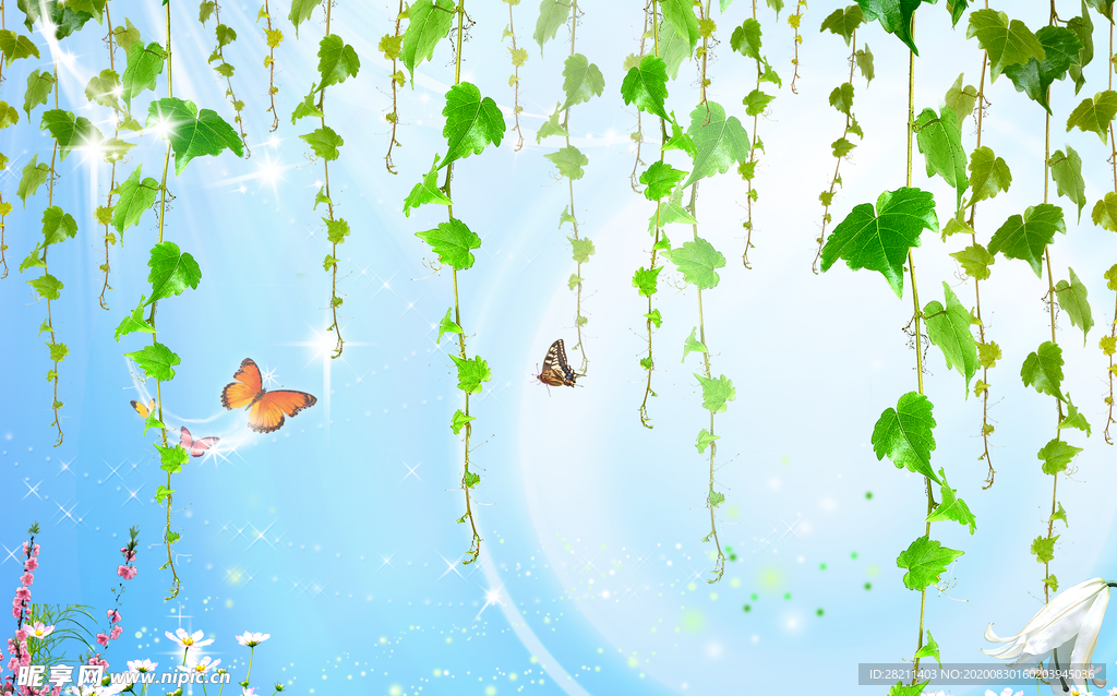 罗兰藤曼大自然天空背景墙