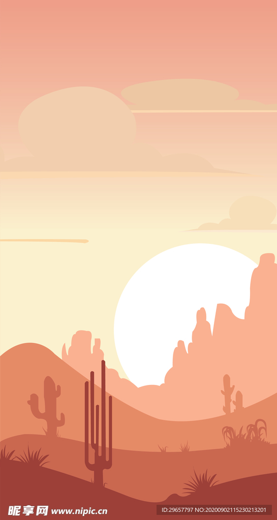 矢量沙漠落日小插画