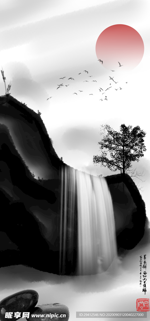 中式传统水墨风山水