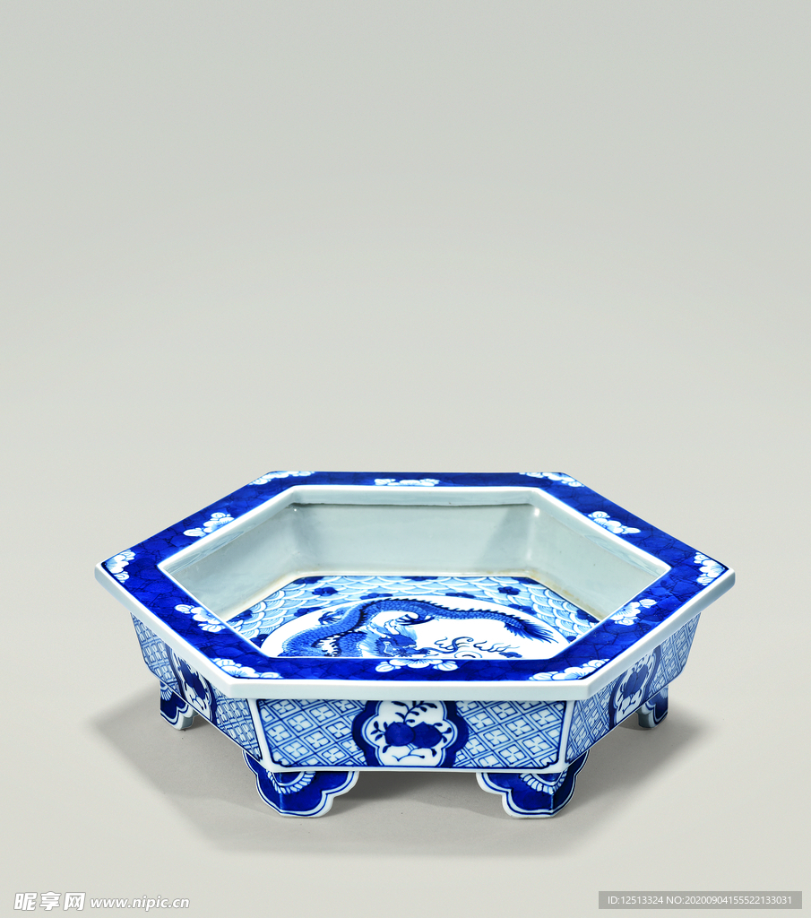 青花瓷 六方水仙盘