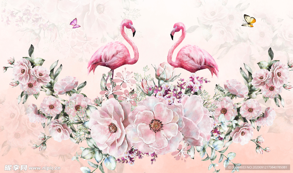 火烈鸟背景墙