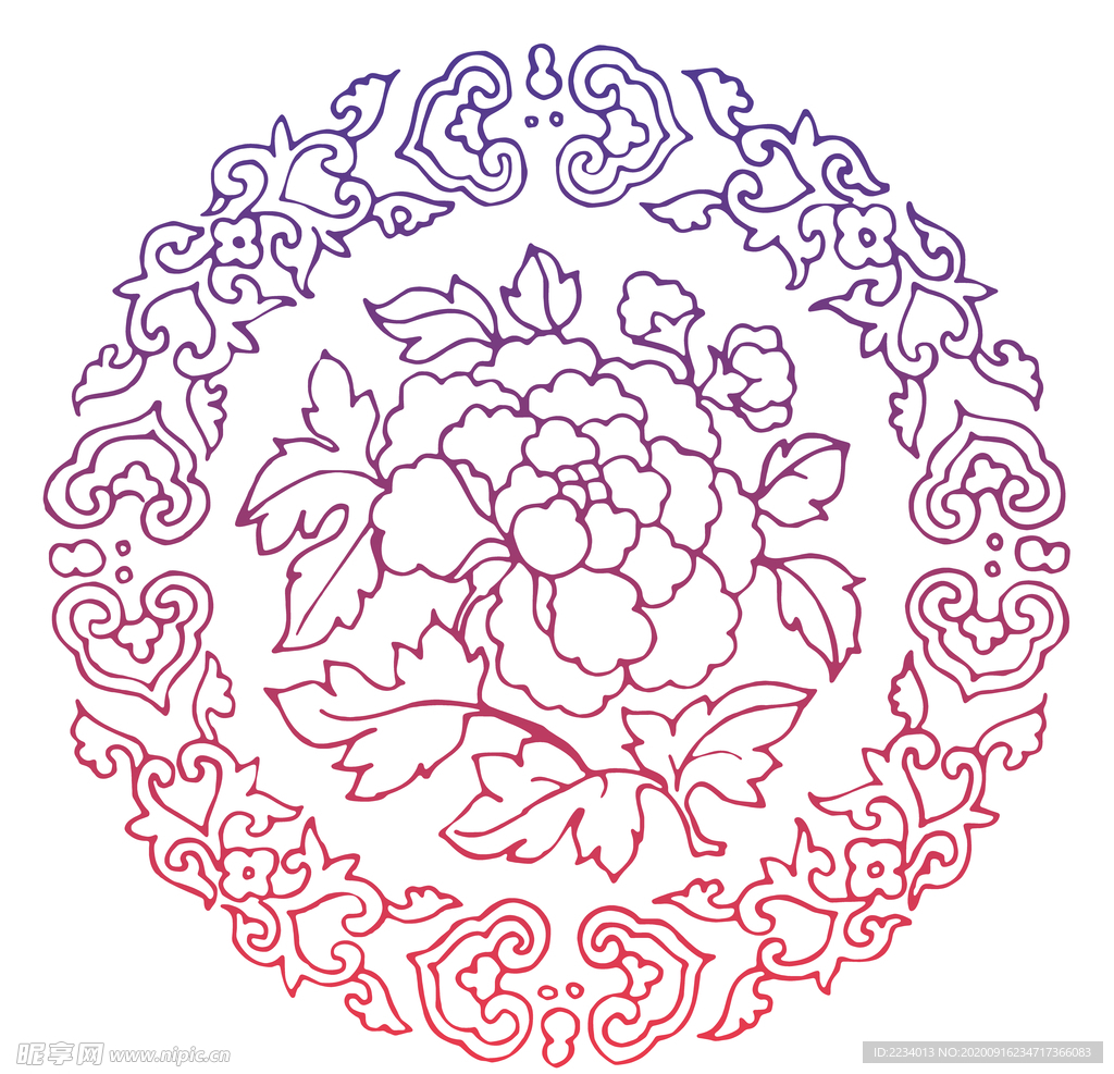 高清透明中国风牡丹花纹素材