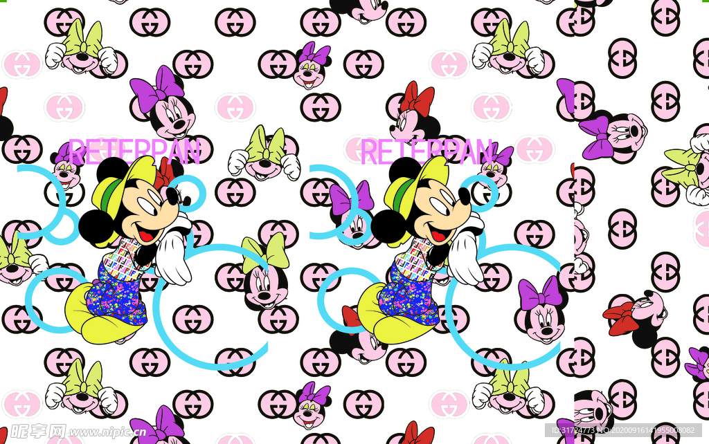 米奇  古驰  字母 数码印花