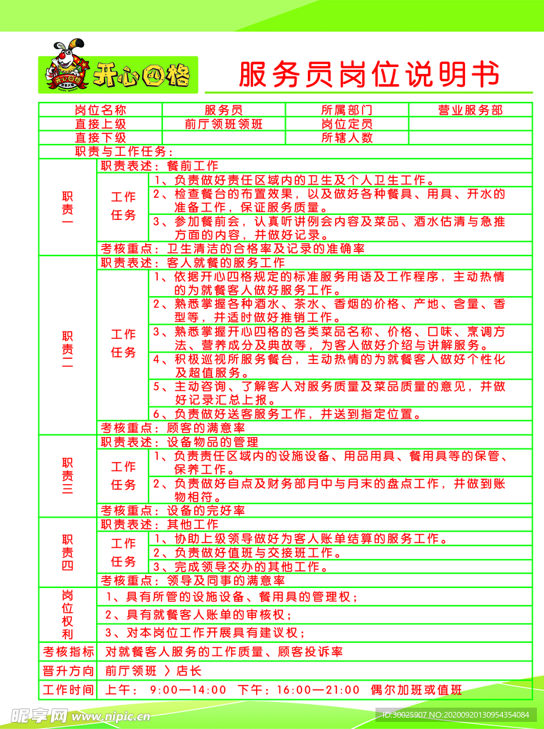 服务员岗位说明
