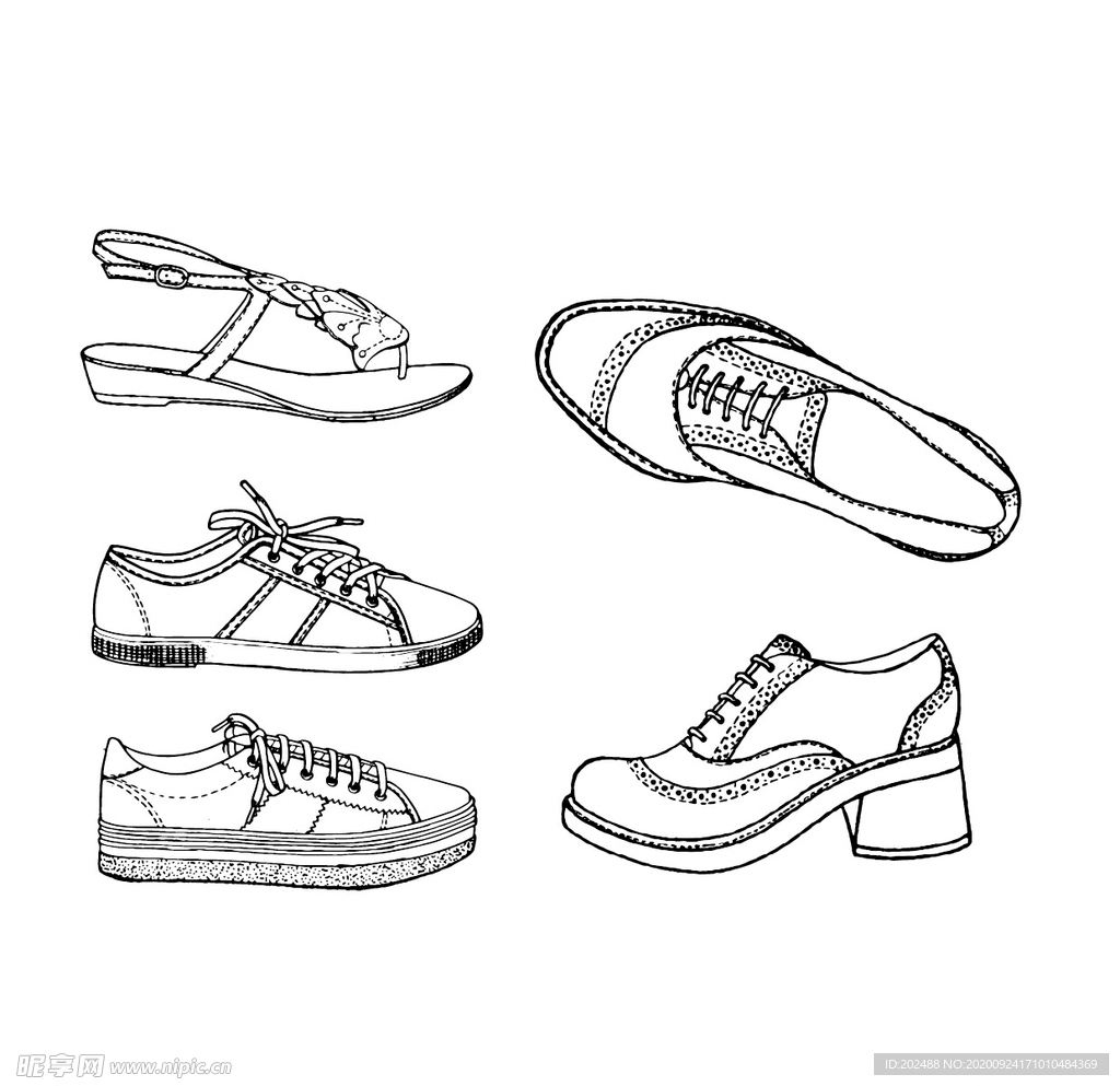黑白线稿鞋.